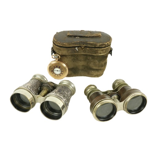 750 - A good pair of silver mounted brass Opera Glasses, with London hallmarks, in leather case; another s... 