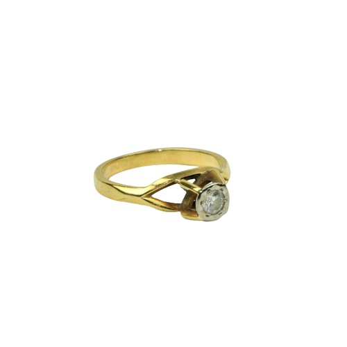 779 - An attractive gold Ladies Solitaire Ring, by John Roche, of Art Deco style, high set stone with open... 