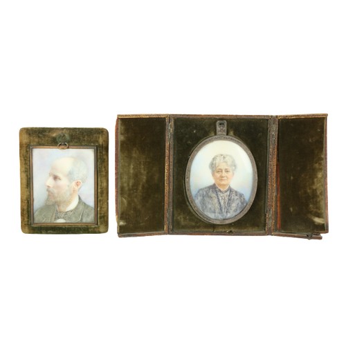 807 - English Edwardian SchoolA large painted oval miniature of 'An Elderly Lady,' on bone, in leather fra... 