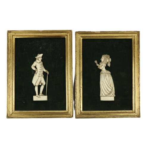 834 - A pair of carved bone Relief Portraits, of a Gentleman & Lady, framed, 4