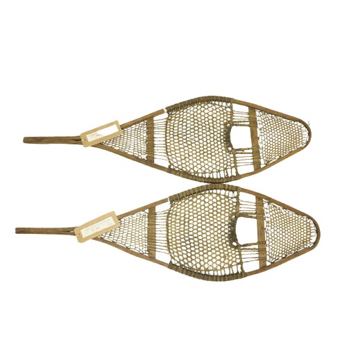 1592 - A pair of 19th Century racket shaped Snow Shoes, made of hardwood and seal sinew. (2)Provenance:  Hu... 