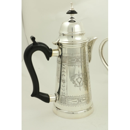 2 - A heavy silver plated Coffee Pot, in the George II style, of upward tapering cylindrical form, with ... 