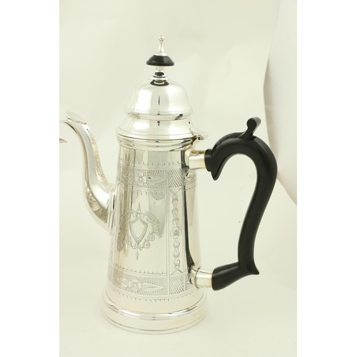 2 - A heavy silver plated Coffee Pot, in the George II style, of upward tapering cylindrical form, with ... 