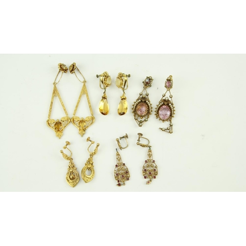 237 - Five pairs of attractive gold? and gold plated Ear Rings, some with seed pearls, small rubies and ci... 