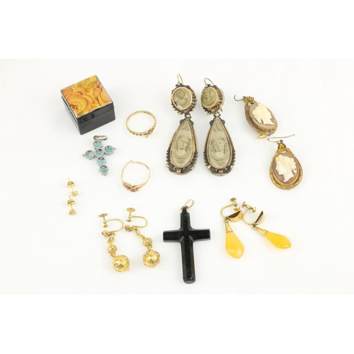 239 - Gold & other Earrings etc:  Two pairs of carved cameo Earrings, a pair of diamond studs; two pai... 