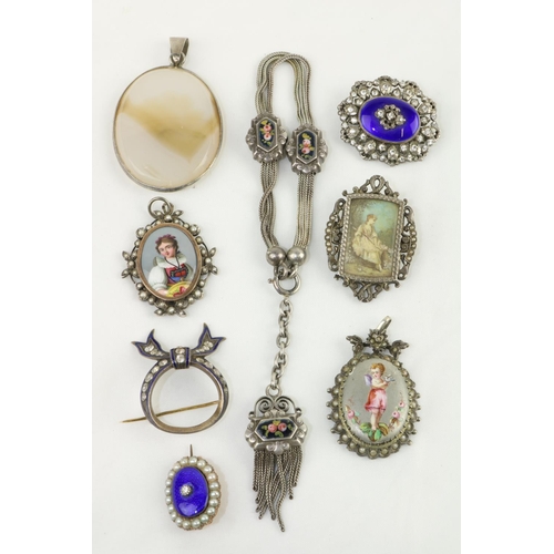 243 - Silver Jewellery,  including, Bracelet with enamel flora panels, attractive Pendant with enamel pane... 