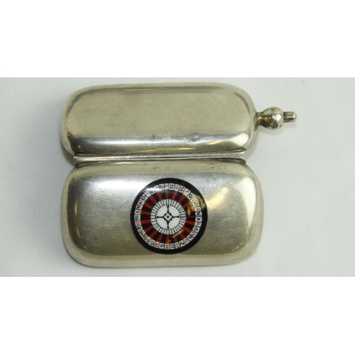 247 - An attractive small engraved Ladies Purse, with inset oval enamel plaque of two ladies; a silver Car... 