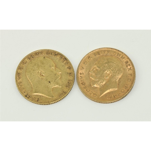 263 - A 1904 King Edward VII half Sovereign, (22ct, 4gms); also a 1912 King George V 1912 half Sovereign (... 