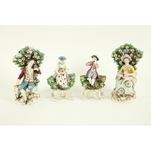 365 - A pair of Chelsea style porcelain Groups, one modelled as Gentleman with sheep, the other a Lady wit... 