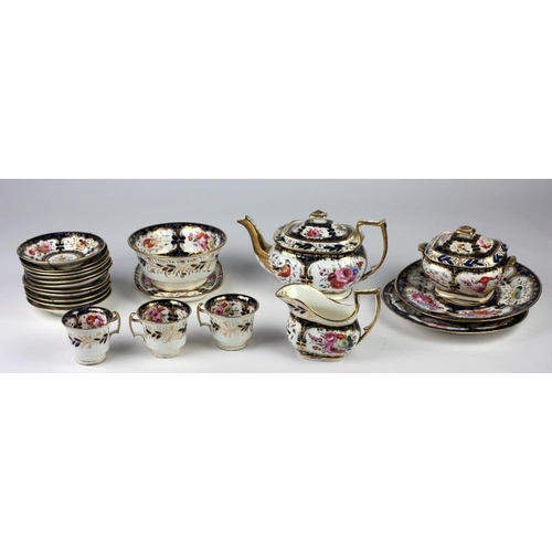 378 - A colourful hand painted 19th Century English porcelain Tea Service, possibly Rockingham, decorated ... 