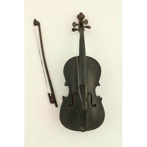 383 - A cased 19th Century miniature Violin, with bow, inscribed on old label attached, 9 1/2