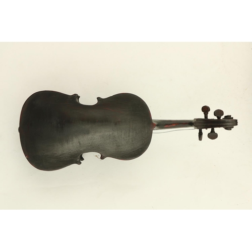 383 - A cased 19th Century miniature Violin, with bow, inscribed on old label attached, 9 1/2