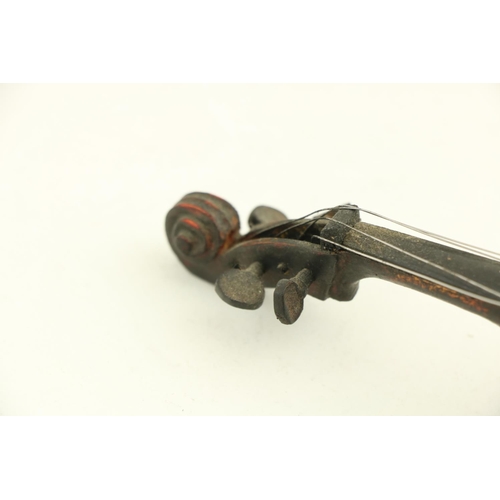 383 - A cased 19th Century miniature Violin, with bow, inscribed on old label attached, 9 1/2