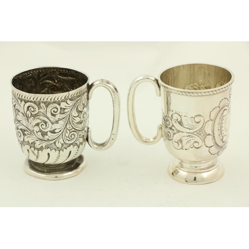 56 - A small silver Christening Mug, Birmingham 1910, with chased floral decoration on stem foot; togethe... 