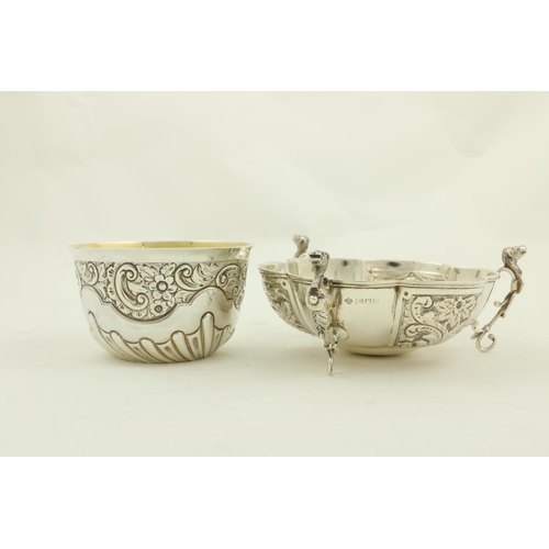 57 - A lobed silver Bowl, London 1903, on three rams mask and scroll legs; together with a Birmingham sil... 