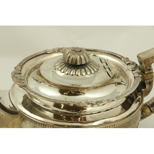 70 - A three piece late George III Irish silver Tea Service, by James Le Bass of Dublin 1819, the teapot ... 