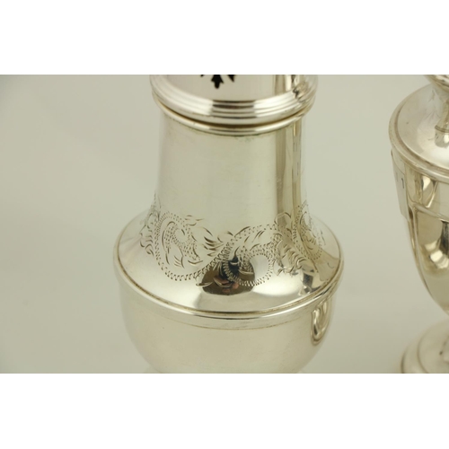 74 - A silver vase shaped Sugar Castor, Birmingham 1933, together with another similar, Birmingham 1926; ... 