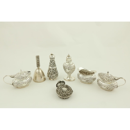 88 - Four similar Birmingham silver Condiments, comprising two mustard pots, an oval boat shaped salt, an... 