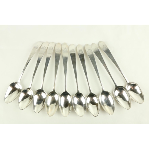 94 - A set of 10 Irish Georgian silver Dessert Spoons, Dublin c. 1791, by John Power, approx. 8 ozs. (10)... 