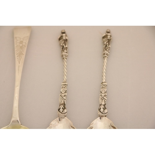 99 - A pair of George III feather edge London silver Sauce Ladles, with shell bowl; another similar ditto... 