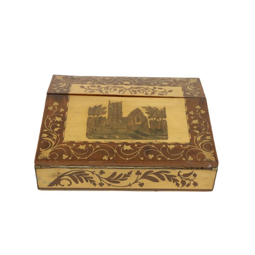 829 - A fine quality 19th Century Killarney arbutus wood slope front Writing Box, the top with central des... 