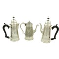 A heavy silver plated Coffee Pot, in the George II style, of upward tapering cylindrical form, with ... 