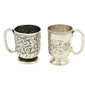 A small silver Christening Mug, Birmingham 1910, with chased floral decoration on stem foot; togethe... 