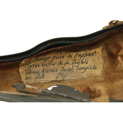 383 - A cased 19th Century miniature Violin, with bow, inscribed on old label attached, 9 1/2