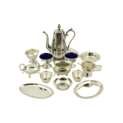 8 - A collection of miscellaneous silver Plateware, comprising a sauceboat on stand, a coffee pot, octag... 