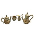 A four piece silver plated Tea and Coffee Service, comprising: a coffee pot with bird finial on a pe... 