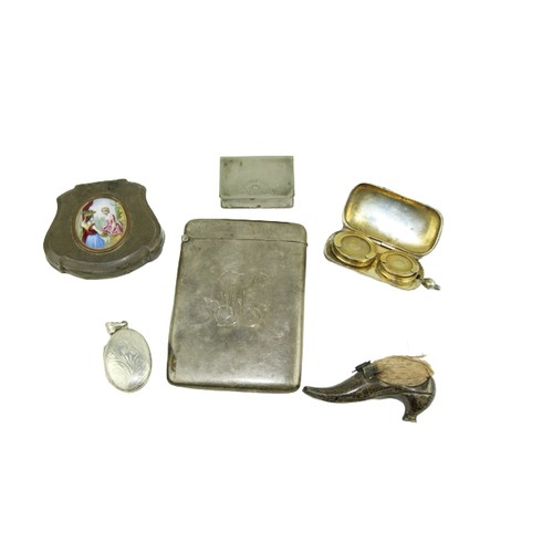 247 - An attractive small engraved Ladies Purse, with inset oval enamel plaque of two ladies; a silver Car... 