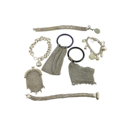 248 - A small silver Charm Bracelet, with charms, another similar ditto, with one charm; two other Bracele... 