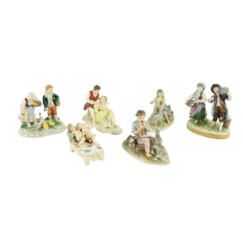 364 - A German porcelain Group, 20th Century, modelled with two peasant children holding a basket of flowe... 