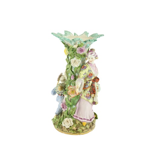 374 - A Sitzendorf porcelain Table Centre, with Asian mother and child around a flower encrusted tree, lac... 