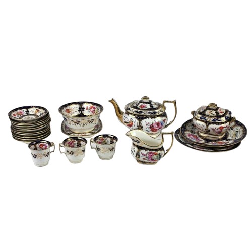 378 - A colourful hand painted 19th Century English porcelain Tea Service, possibly Rockingham, decorated ... 