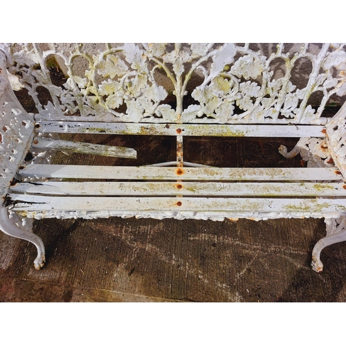 1005 - A fine quality Suite of 3 Coalbrookdale type oak leaf design cast iron two seater Benches, with houn... 