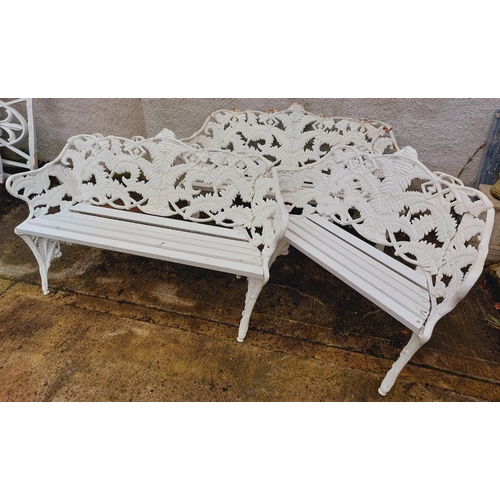 1007 - A set of three Victorian fern leaf cast iron Garden Seats, each with pierced and fern leaf back rais... 