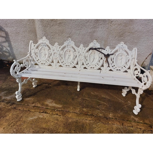 1008 - A fine pair of Victorian cast iron garden Seats, each pierced back with four oval panels depicting t... 