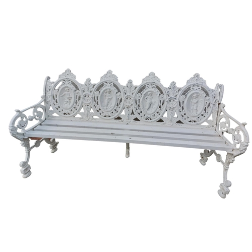 1008 - A fine pair of Victorian cast iron garden Seats, each pierced back with four oval panels depicting t... 