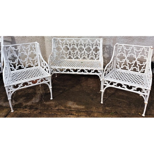 1013 - A suite of three - 19th Century French cast iron Gothic design Garden Seat Furniture, from the Val D... 