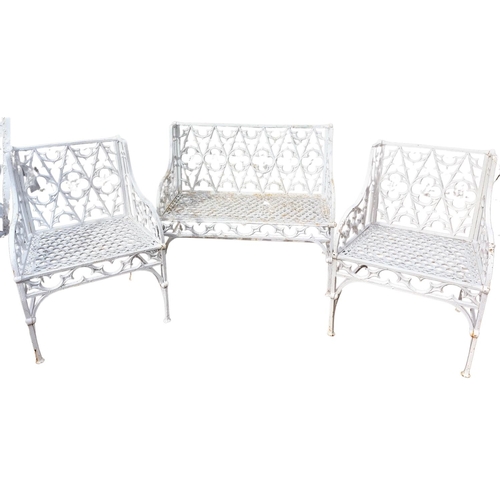 1013 - A suite of three - 19th Century French cast iron Gothic design Garden Seat Furniture, from the Val D... 