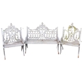 A suite of 3 Victorian style cast iron Garden Seats, including a two seater and two single chairs, e... 