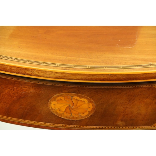 621 - An inlaid demi-lune mahogany Side Table, in the George III style with central fan inlay, inside... 