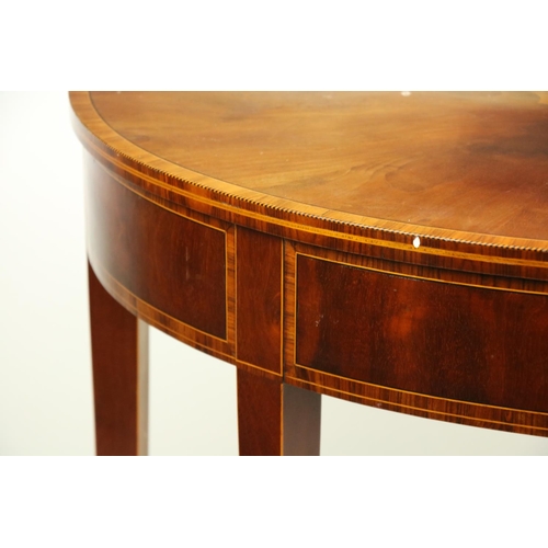 627 - A walnut and rosewood banded demi-lune Side Table, in the George III style, with central satinw... 