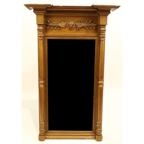 633 - A 19th Century gilt Pier Mirror, the inverted breakfront pediment above a relief moulded frieze with... 