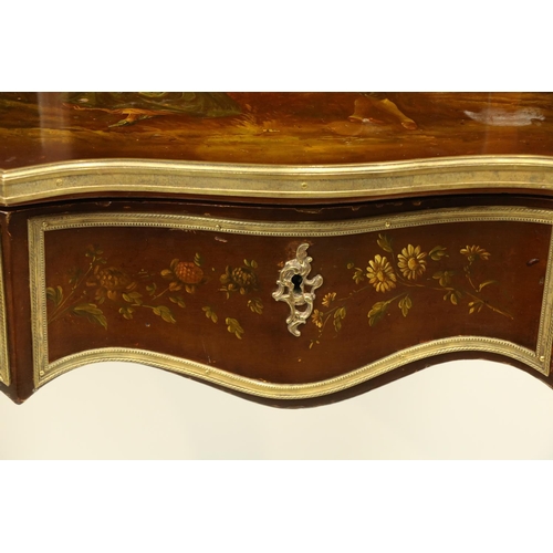 634 - A French Vernet Martin style decorated Bonheur du Jour, early 20th Century, the super structure with... 