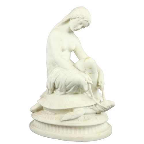 655 - A 19th Century carved marble Group, a semi-nude Woman seated on a tortoise on oval base, 20