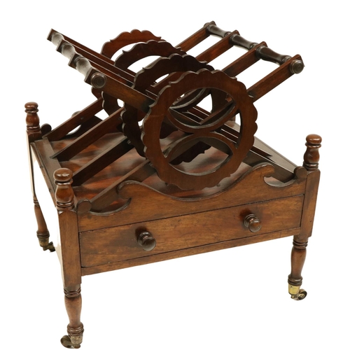 658 - A William IV period mahogany Canterbury, with three X shaped divisions each with turned rails and sh... 