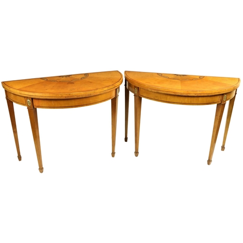 663 - An attractive and fine quality pair of demi-lune fold-over satinwood Card Tables, in the style of Wi... 