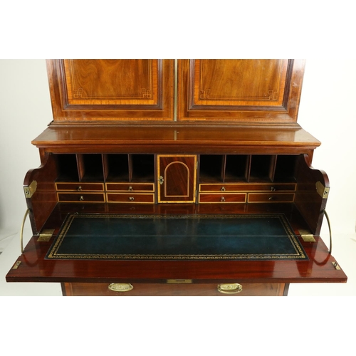 665 - A very fine George III period inlaid mahogany and satinwood banded Secretaire Cabinet, with divided ... 